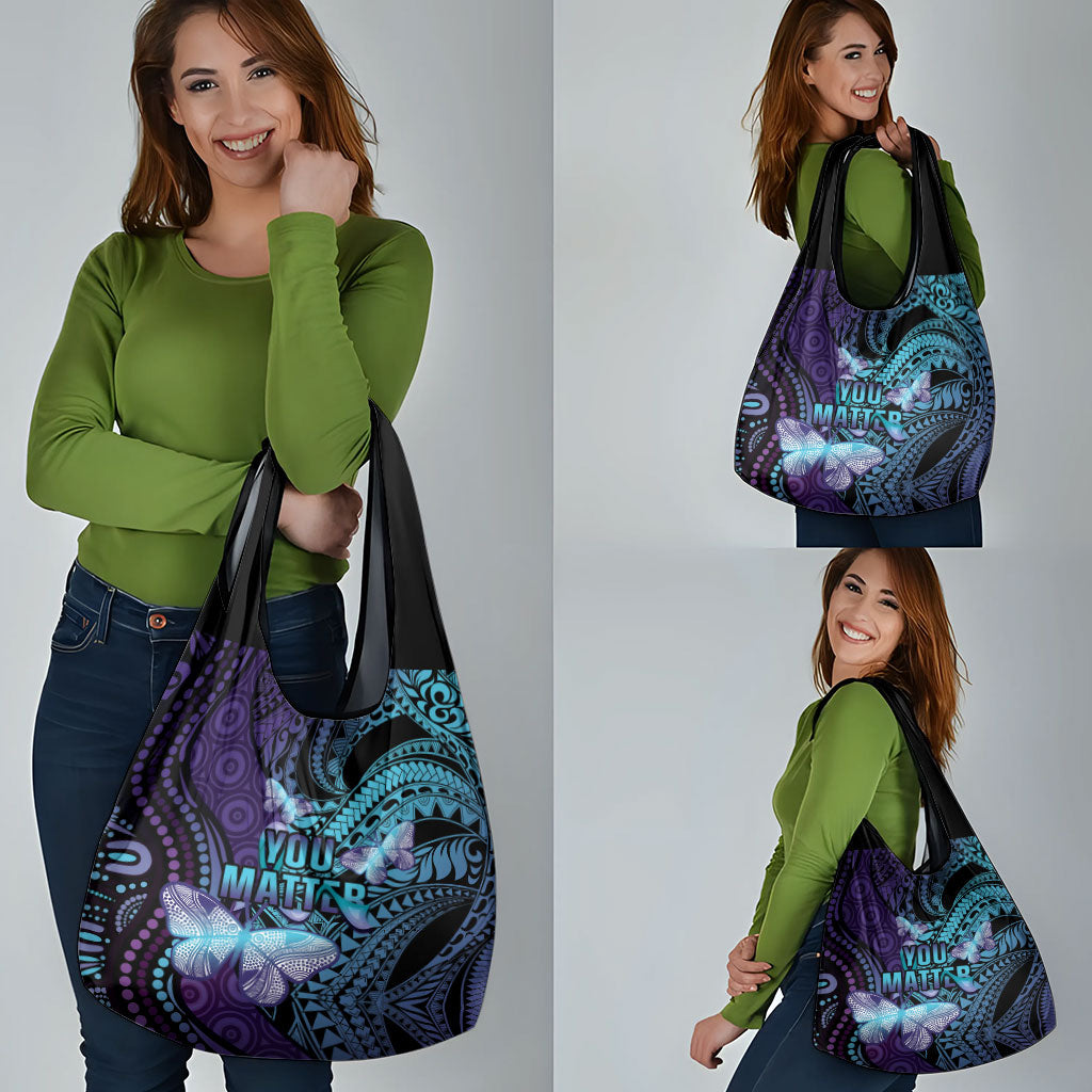 You Matter Suicide Prevention Grocery Bag Butterfly Aboriginal Mix Polynesian Pattern