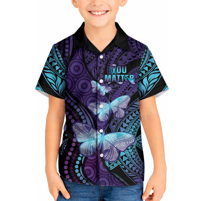You Matter Suicide Prevention Kid Hawaiian Shirt Butterfly Aboriginal Mix Polynesian Pattern