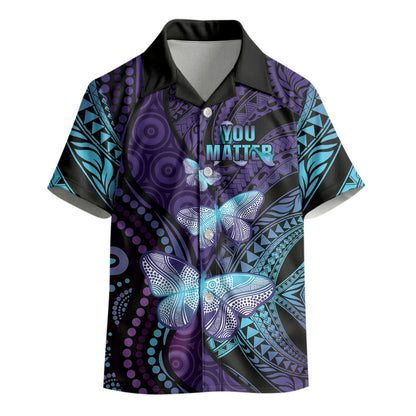 You Matter Suicide Prevention Kid Hawaiian Shirt Butterfly Aboriginal Mix Polynesian Pattern