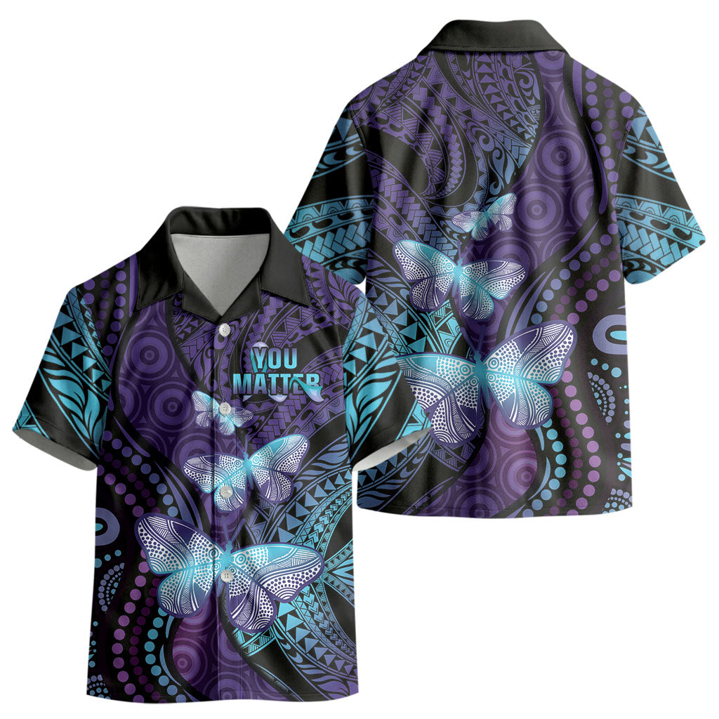 You Matter Suicide Prevention Kid Hawaiian Shirt Butterfly Aboriginal Mix Polynesian Pattern