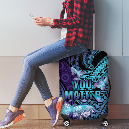 You Matter Suicide Prevention Luggage Cover Butterfly Aboriginal Mix Polynesian Pattern