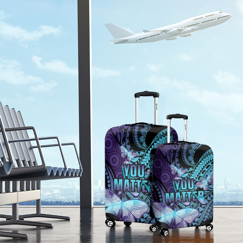You Matter Suicide Prevention Luggage Cover Butterfly Aboriginal Mix Polynesian Pattern