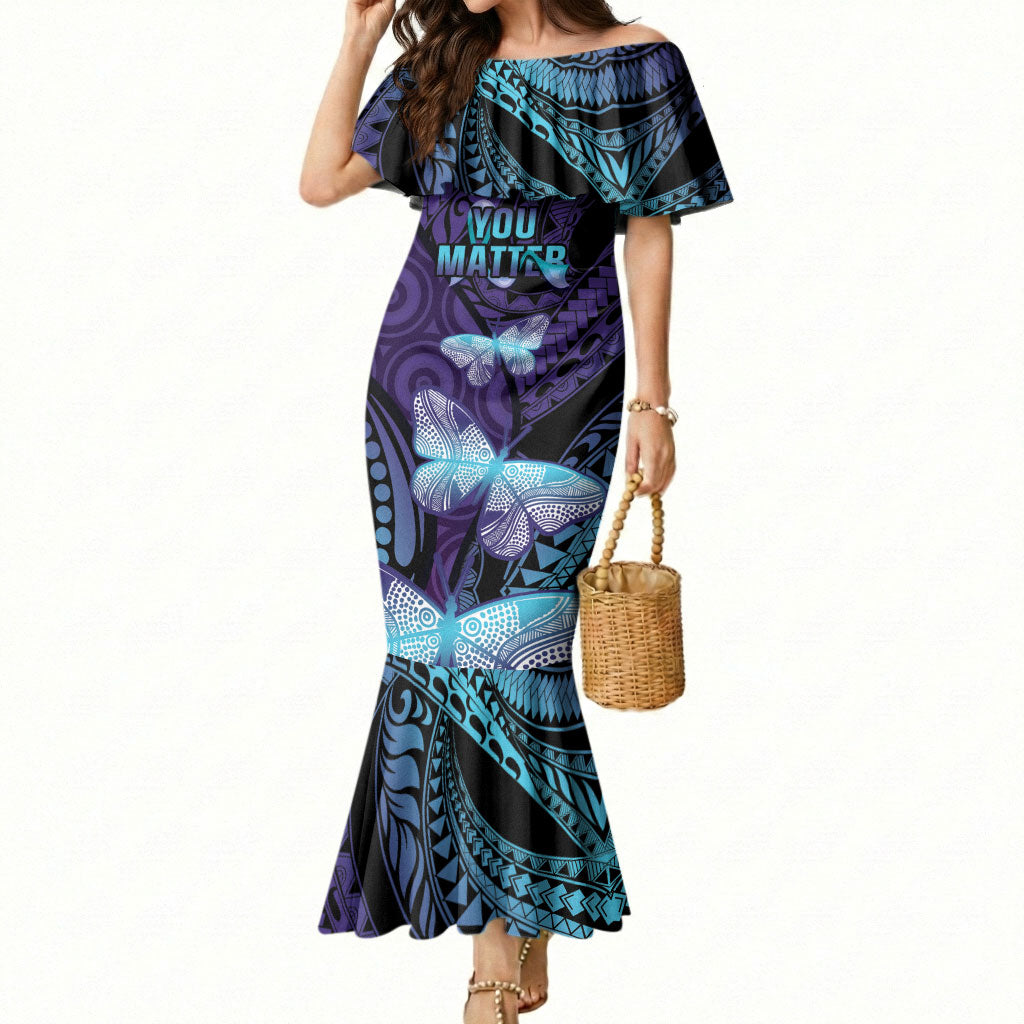 You Matter Suicide Prevention Mermaid Dress Butterfly Aboriginal Mix Polynesian Pattern