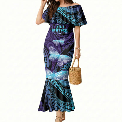 You Matter Suicide Prevention Mermaid Dress Butterfly Aboriginal Mix Polynesian Pattern
