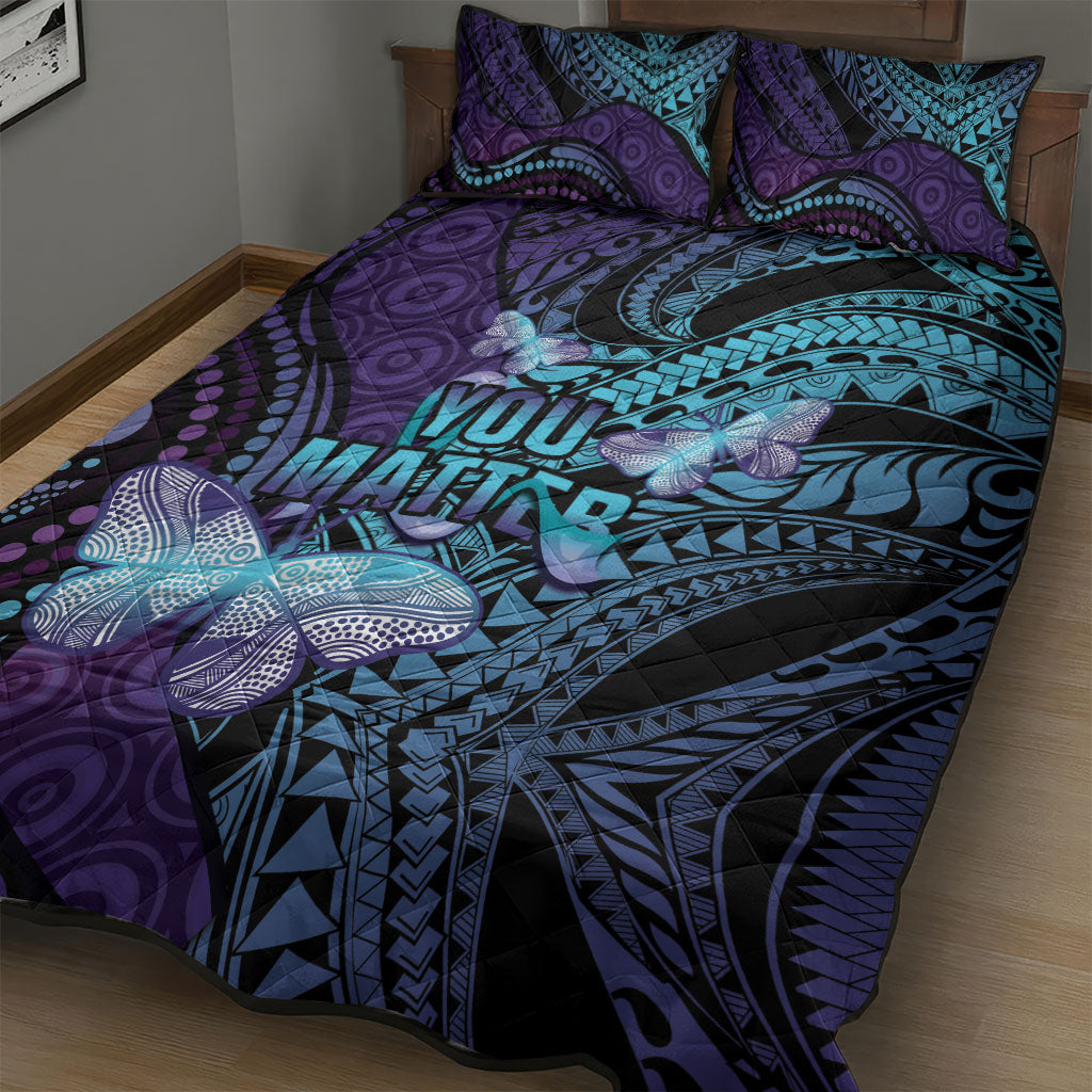 You Matter Suicide Prevention Quilt Bed Set Butterfly Aboriginal Mix Polynesian Pattern