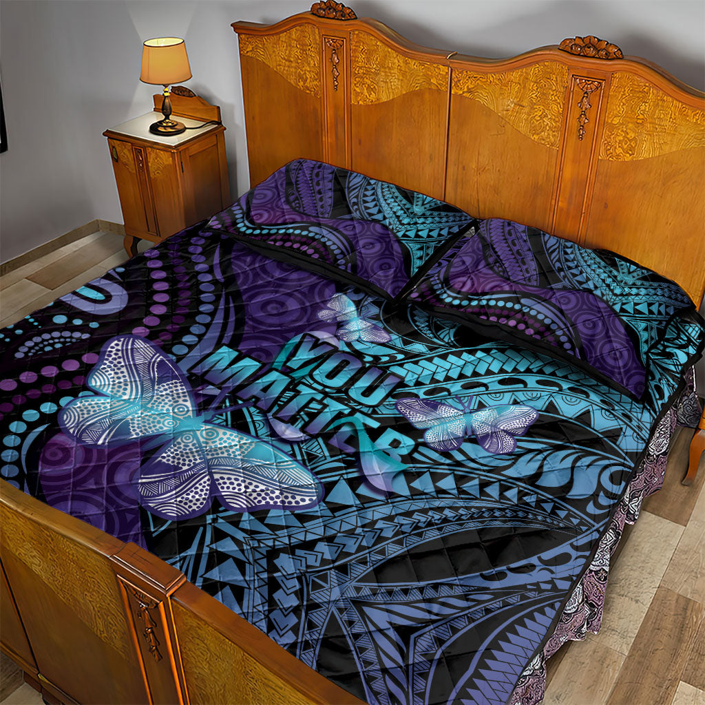 You Matter Suicide Prevention Quilt Bed Set Butterfly Aboriginal Mix Polynesian Pattern