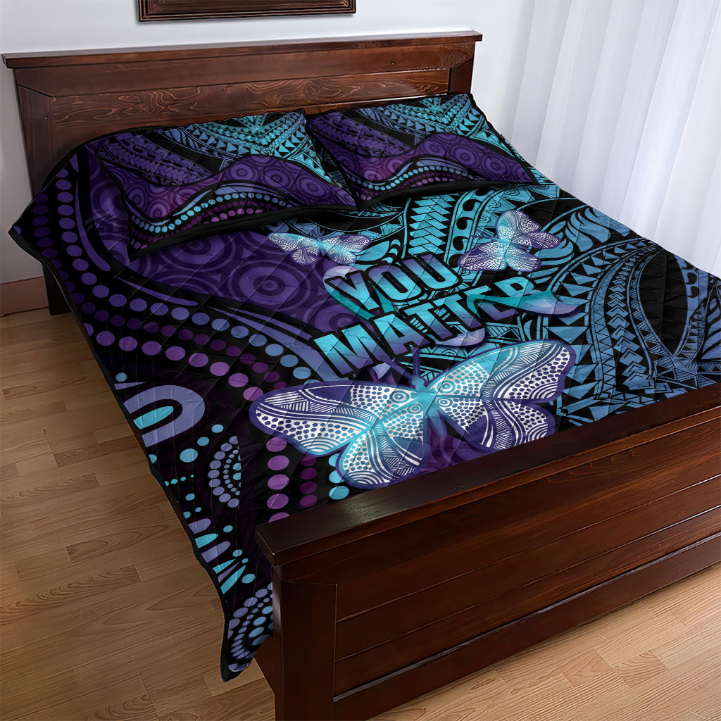 You Matter Suicide Prevention Quilt Bed Set Butterfly Aboriginal Mix Polynesian Pattern