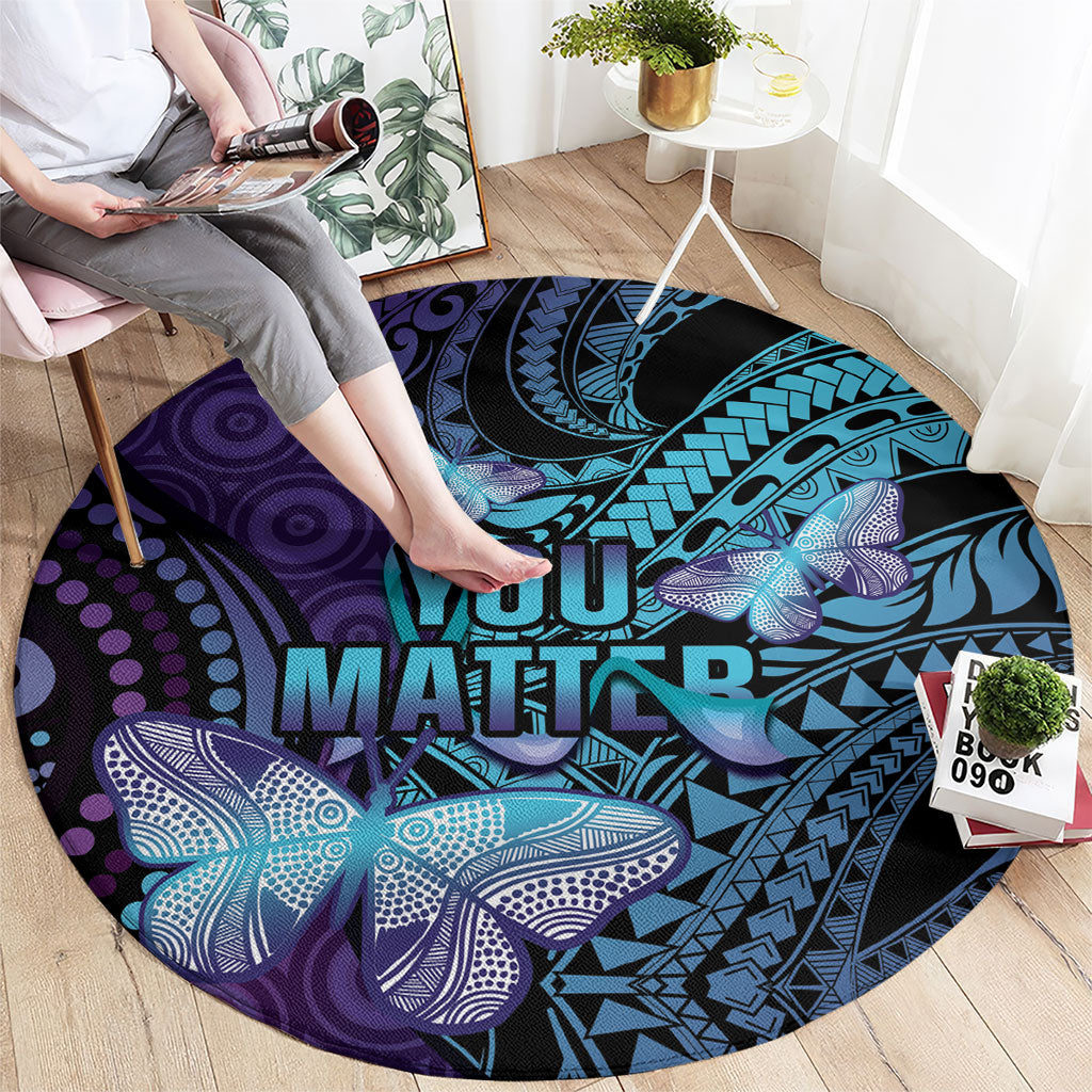 You Matter Suicide Prevention Round Carpet Butterfly Aboriginal Mix Polynesian Pattern