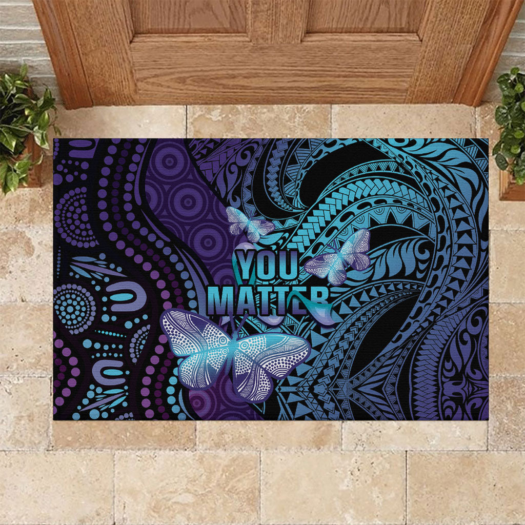 You Matter Suicide Prevention Rubber Doormat Butterfly Aboriginal Mix Polynesian Pattern