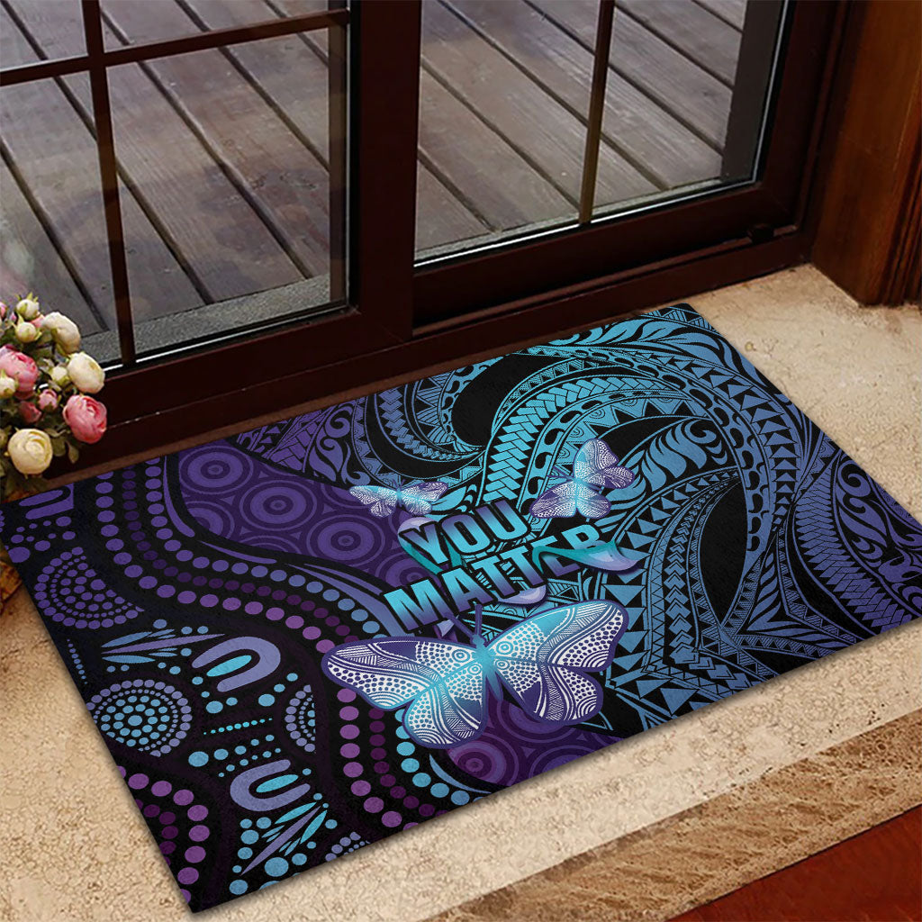 You Matter Suicide Prevention Rubber Doormat Butterfly Aboriginal Mix Polynesian Pattern