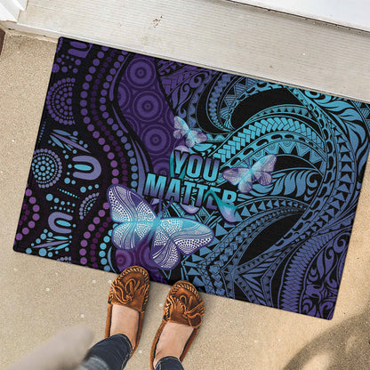 You Matter Suicide Prevention Rubber Doormat Butterfly Aboriginal Mix Polynesian Pattern