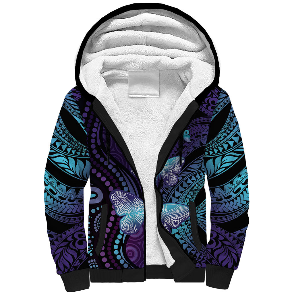 You Matter Suicide Prevention Sherpa Hoodie Butterfly Aboriginal Mix Polynesian Pattern