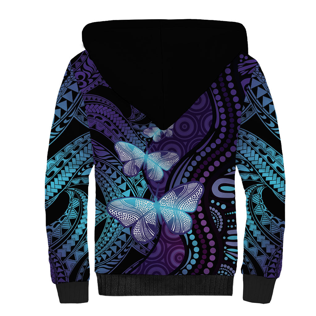 You Matter Suicide Prevention Sherpa Hoodie Butterfly Aboriginal Mix Polynesian Pattern