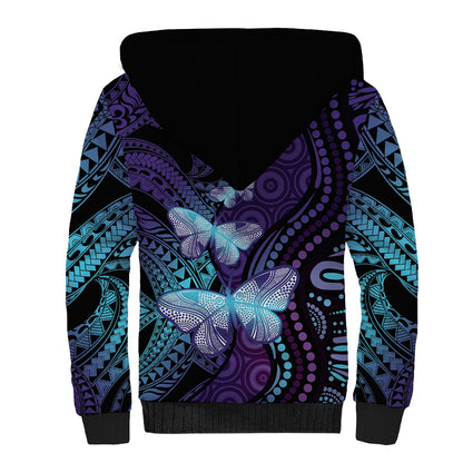 You Matter Suicide Prevention Sherpa Hoodie Butterfly Aboriginal Mix Polynesian Pattern