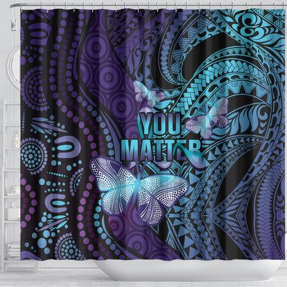 You Matter Suicide Prevention Shower Curtain Butterfly Aboriginal Mix Polynesian Pattern