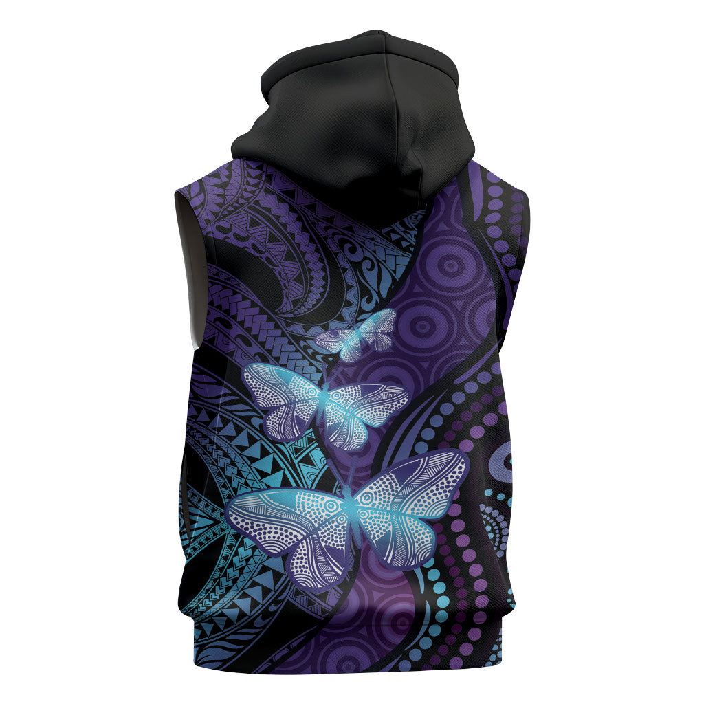 You Matter Suicide Prevention Sleeveless Hoodie Butterfly Aboriginal Mix Polynesian Pattern