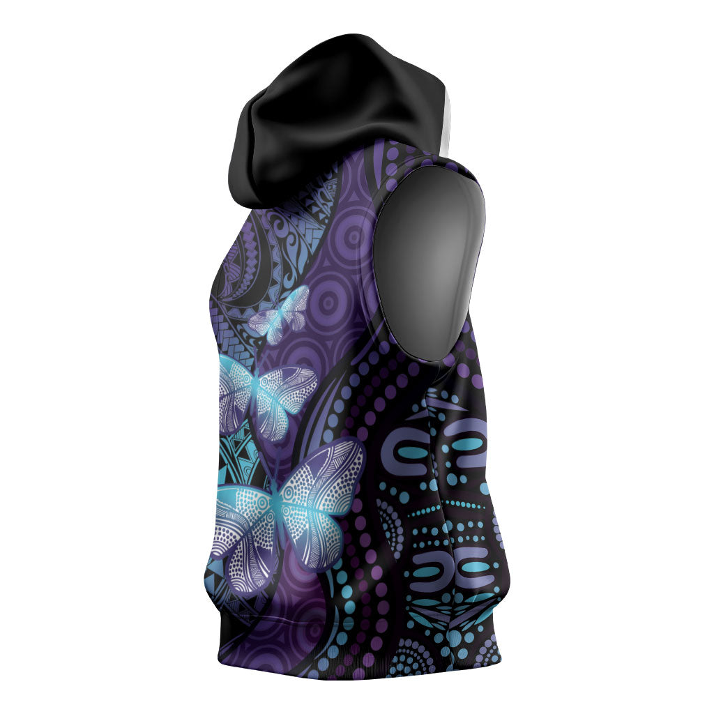 You Matter Suicide Prevention Sleeveless Hoodie Butterfly Aboriginal Mix Polynesian Pattern