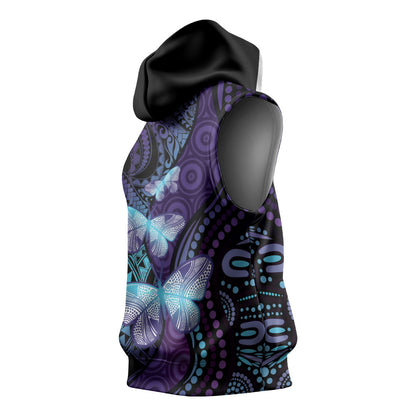You Matter Suicide Prevention Sleeveless Hoodie Butterfly Aboriginal Mix Polynesian Pattern