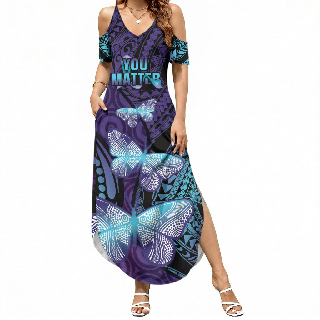 You Matter Suicide Prevention Summer Maxi Dress Butterfly Aboriginal Mix Polynesian Pattern