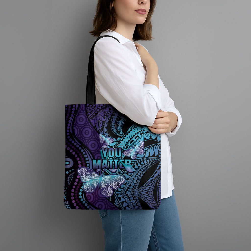 You Matter Suicide Prevention Tote Bag Butterfly Aboriginal Mix Polynesian Pattern