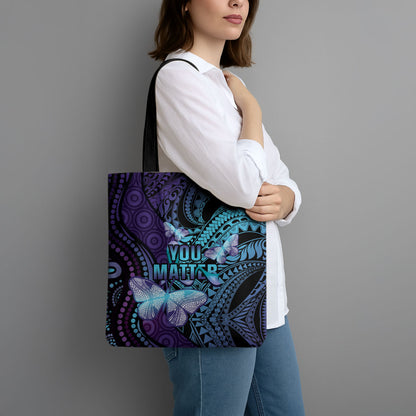 You Matter Suicide Prevention Tote Bag Butterfly Aboriginal Mix Polynesian Pattern