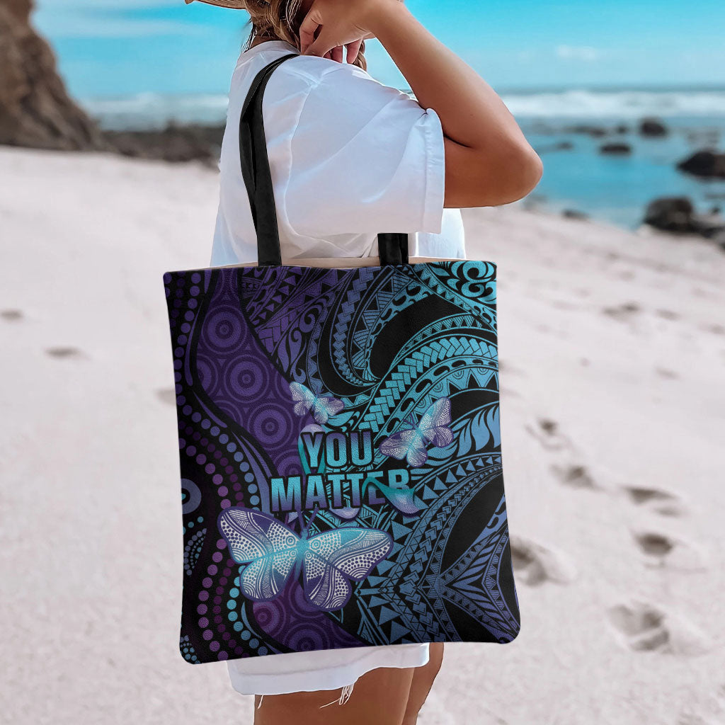 You Matter Suicide Prevention Tote Bag Butterfly Aboriginal Mix Polynesian Pattern