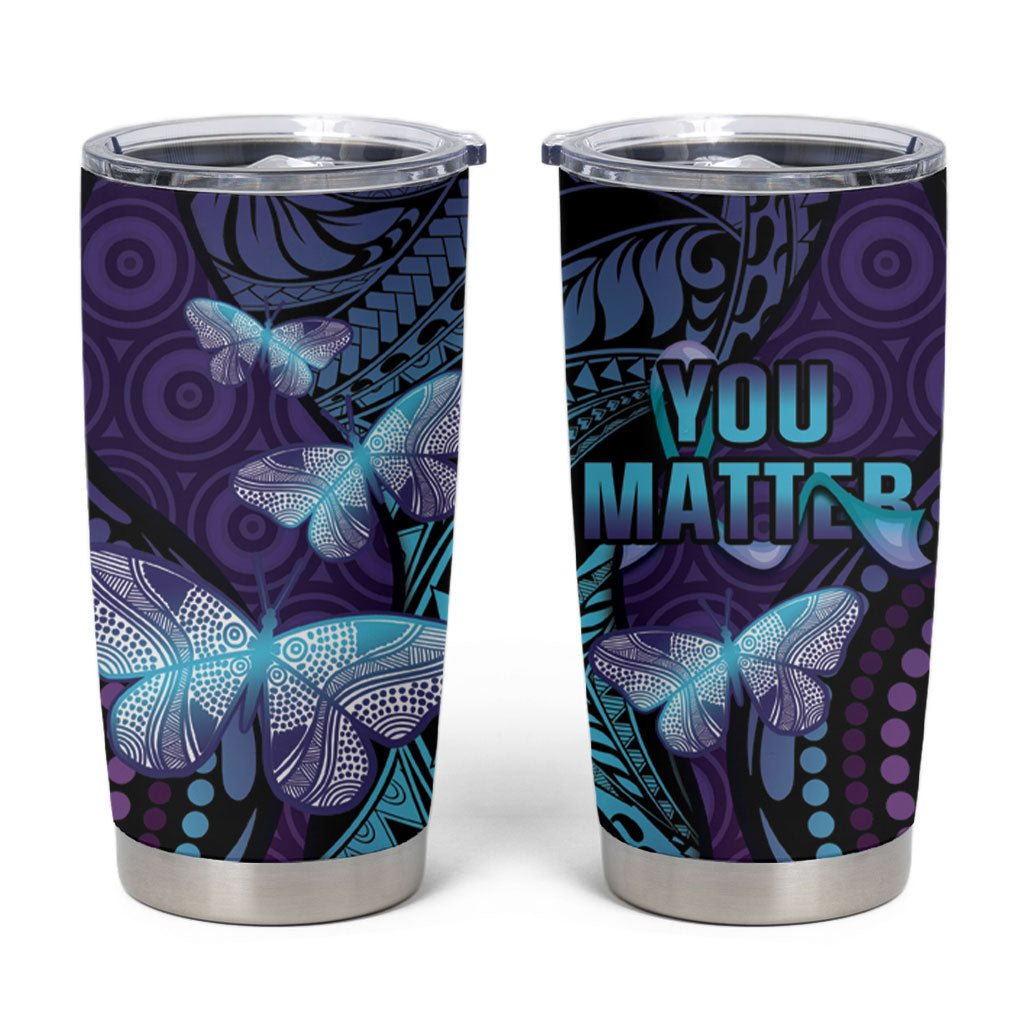 You Matter Suicide Prevention Tumbler Cup Butterfly Aboriginal Mix Polynesian Pattern