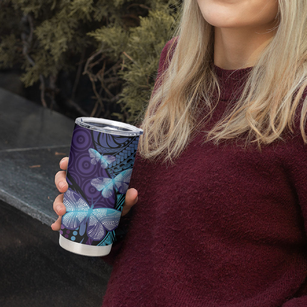 You Matter Suicide Prevention Tumbler Cup Butterfly Aboriginal Mix Polynesian Pattern