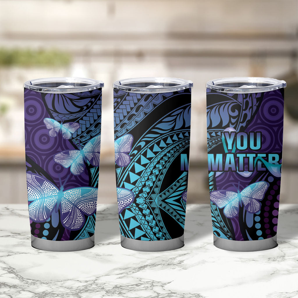 You Matter Suicide Prevention Tumbler Cup Butterfly Aboriginal Mix Polynesian Pattern