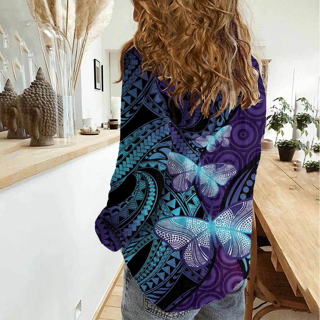 You Matter Suicide Prevention Women Casual Shirt Butterfly Aboriginal Mix Polynesian Pattern