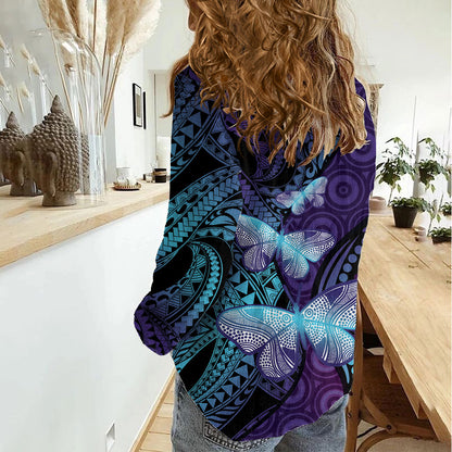 You Matter Suicide Prevention Women Casual Shirt Butterfly Aboriginal Mix Polynesian Pattern