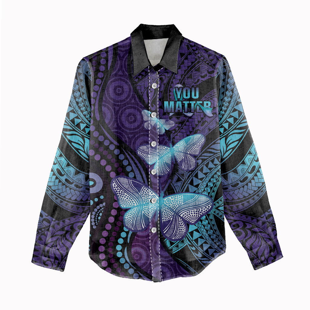 You Matter Suicide Prevention Women Casual Shirt Butterfly Aboriginal Mix Polynesian Pattern