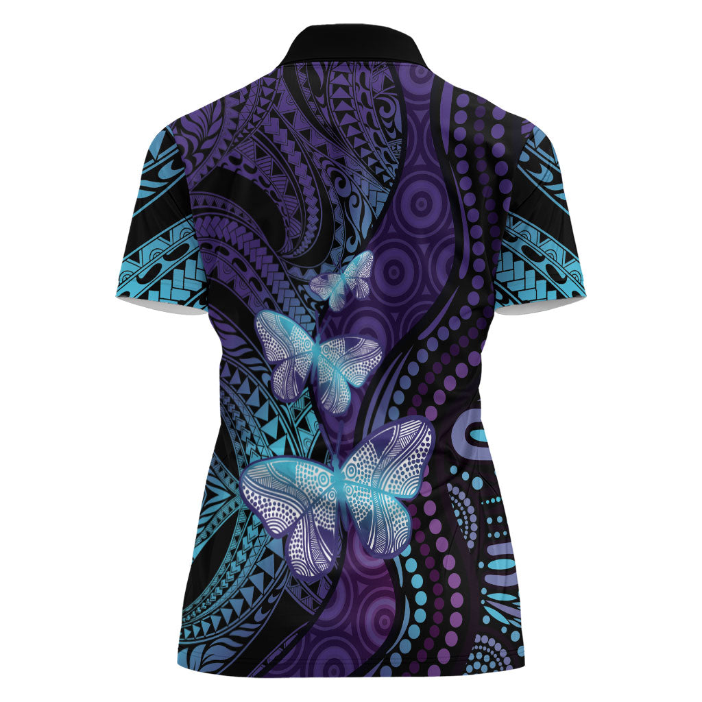 You Matter Suicide Prevention Women Polo Shirt Butterfly Aboriginal Mix Polynesian Pattern