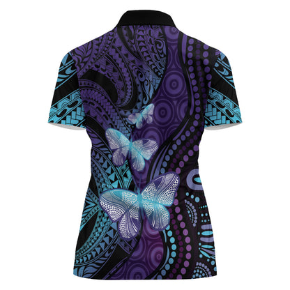 You Matter Suicide Prevention Women Polo Shirt Butterfly Aboriginal Mix Polynesian Pattern
