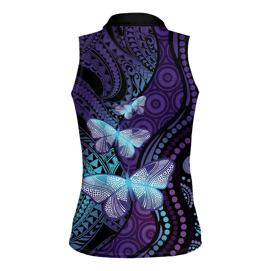 You Matter Suicide Prevention Women Sleeveless Polo Shirt Butterfly Aboriginal Mix Polynesian Pattern