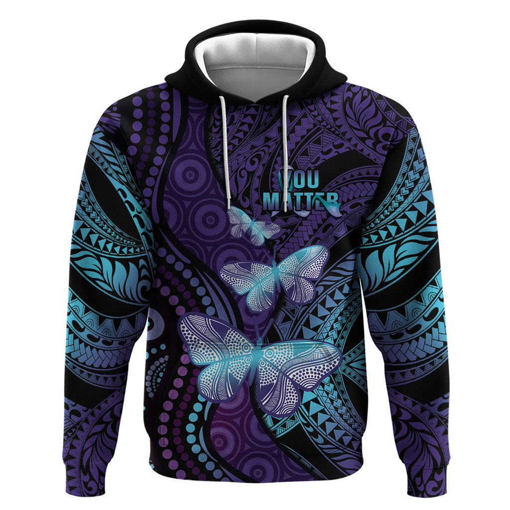 You Matter Suicide Prevention Zip Hoodie Butterfly Aboriginal Mix Polynesian Pattern