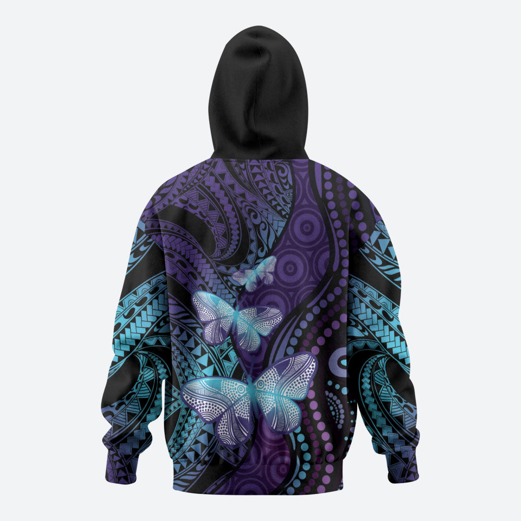 You Matter Suicide Prevention Zip Hoodie Butterfly Aboriginal Mix Polynesian Pattern