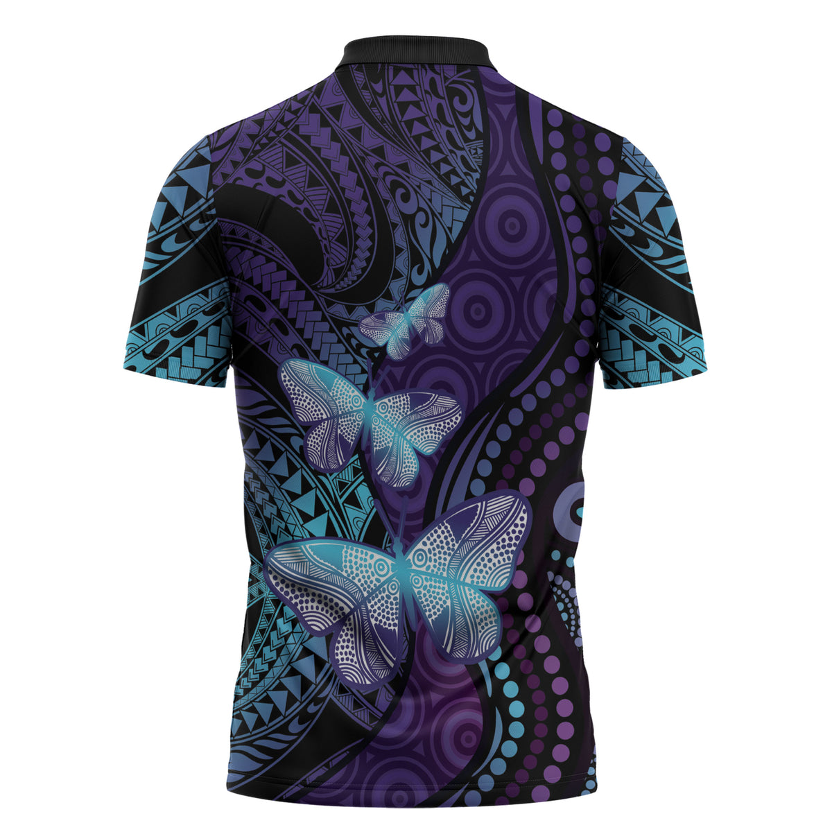 You Matter Suicide Prevention Zipper Polo Shirt Butterfly Aboriginal Mix Polynesian Pattern