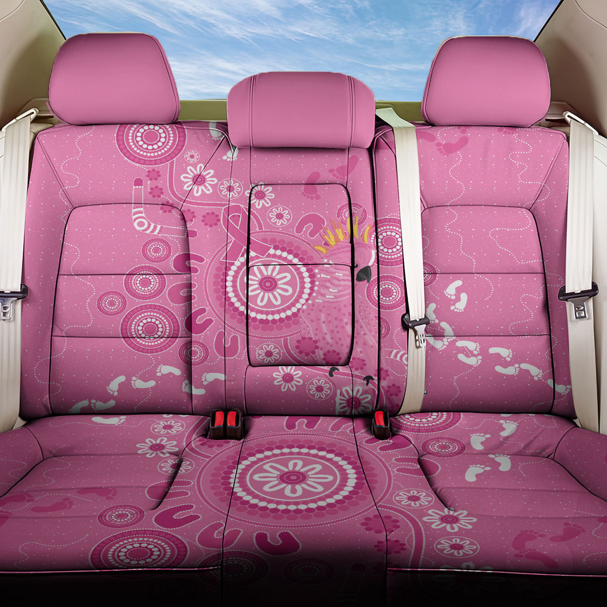 Pink Ribbon Australia Back Car Seat Cover Breast Cancer Support Aboriginal Cacatua leadbeateri