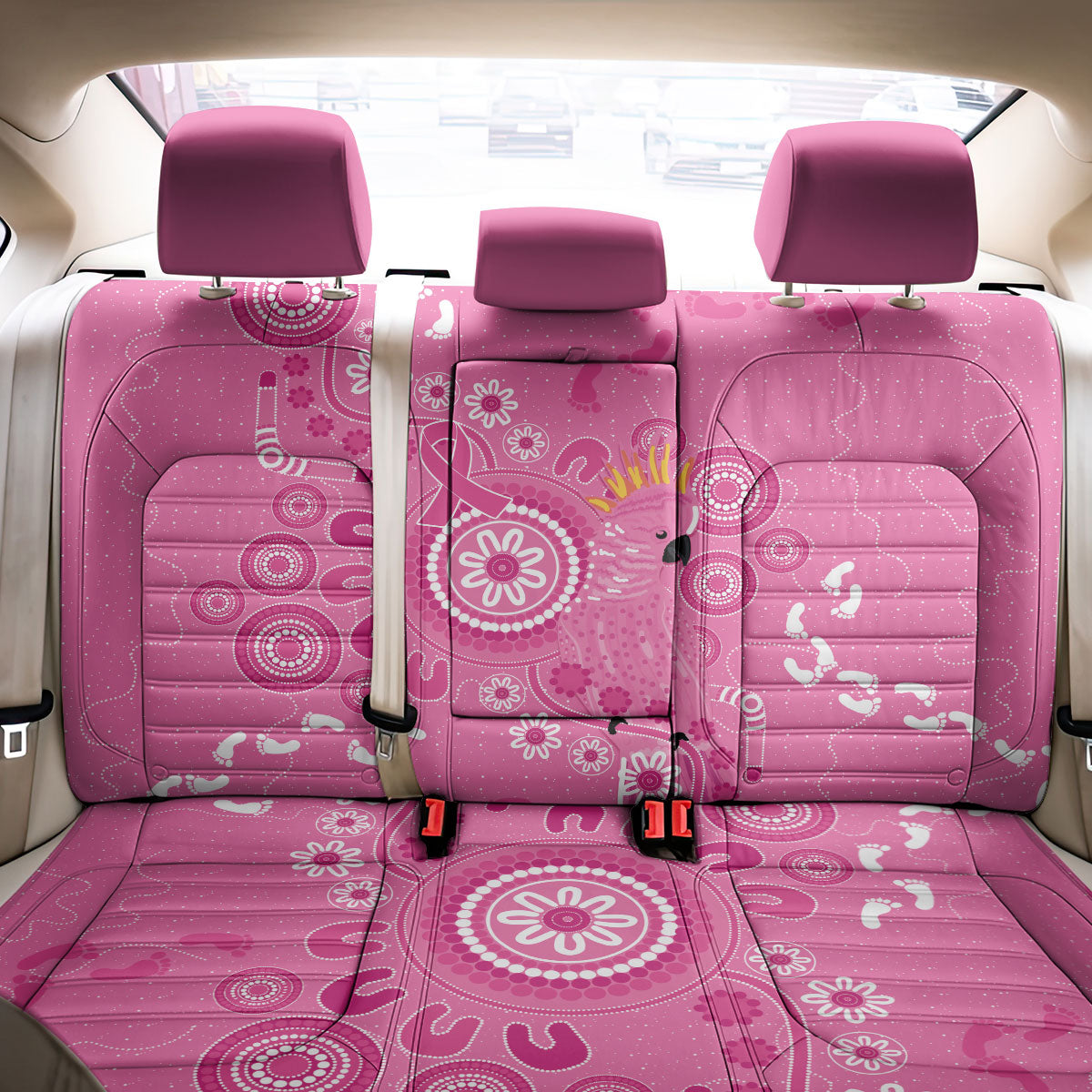 Pink Ribbon Australia Back Car Seat Cover Breast Cancer Support Aboriginal Cacatua leadbeateri