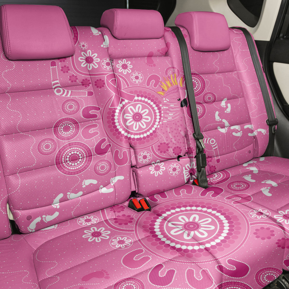 Pink Ribbon Australia Back Car Seat Cover Breast Cancer Support Aboriginal Cacatua leadbeateri
