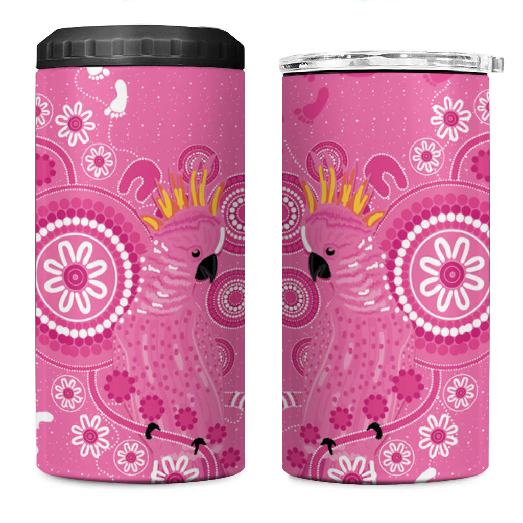 Pink Ribbon Australia 4 in 1 Can Cooler Tumbler Breast Cancer Support Aboriginal Cacatua leadbeateri