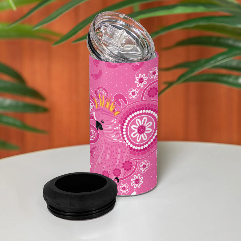 Pink Ribbon Australia 4 in 1 Can Cooler Tumbler Breast Cancer Support Aboriginal Cacatua leadbeateri