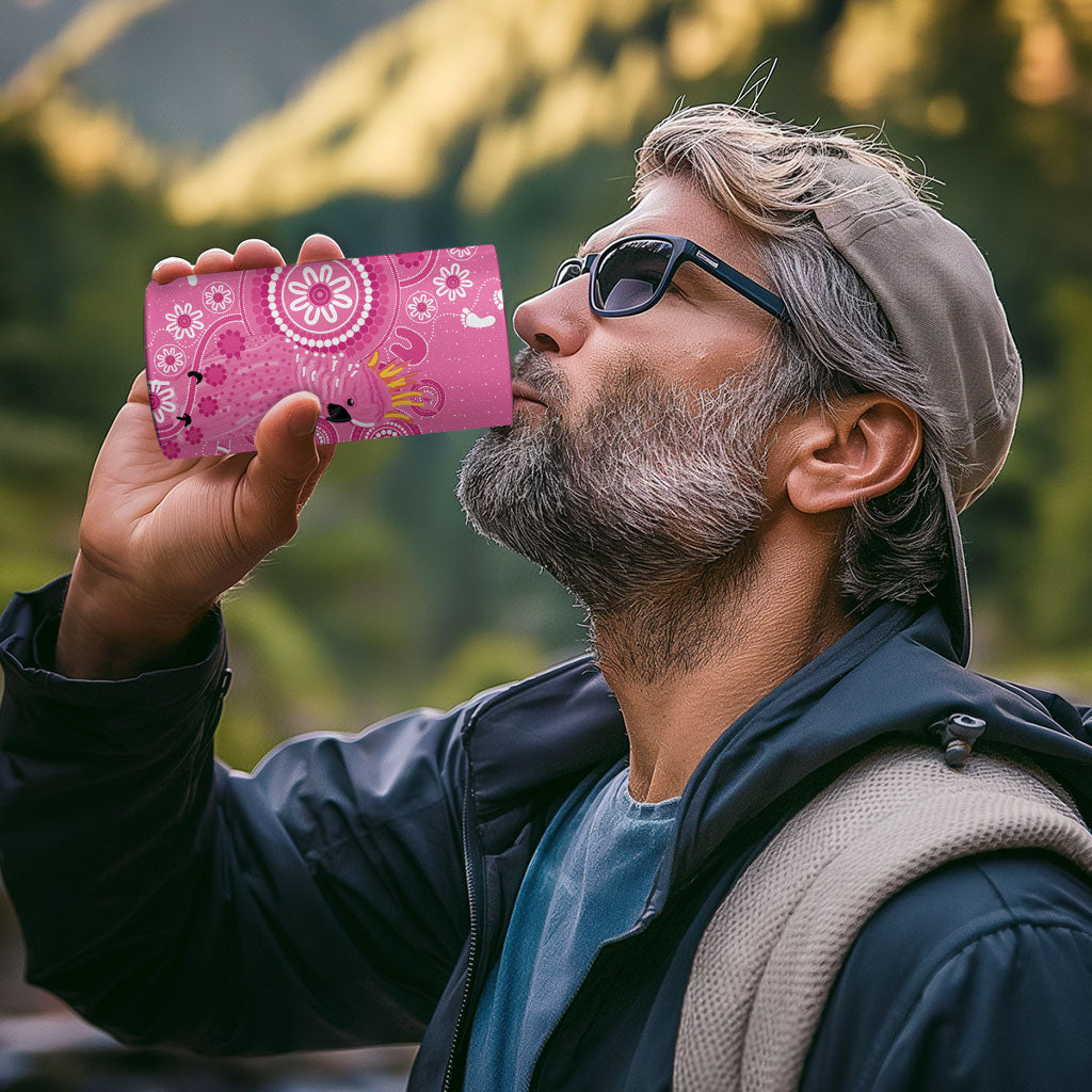 Pink Ribbon Australia 4 in 1 Can Cooler Tumbler Breast Cancer Support Aboriginal Cacatua leadbeateri