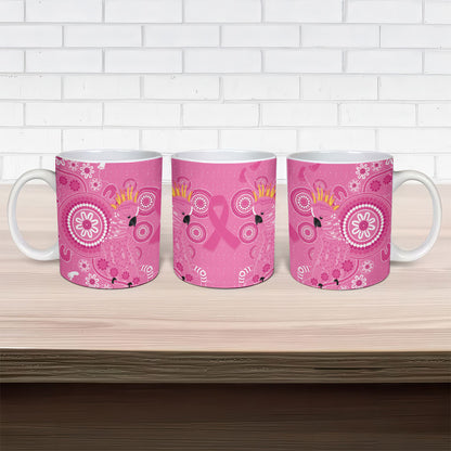 Pink Ribbon Australia Ceramic Mug Breast Cancer Support Aboriginal Cacatua leadbeateri