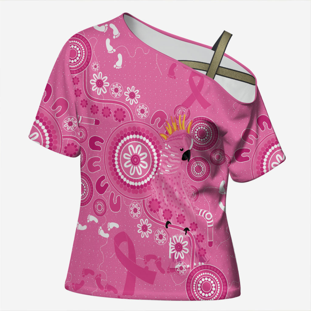 Pink Ribbon Australia Cross Shoulder Shirt Breast Cancer Support Aboriginal Cacatua leadbeateri
