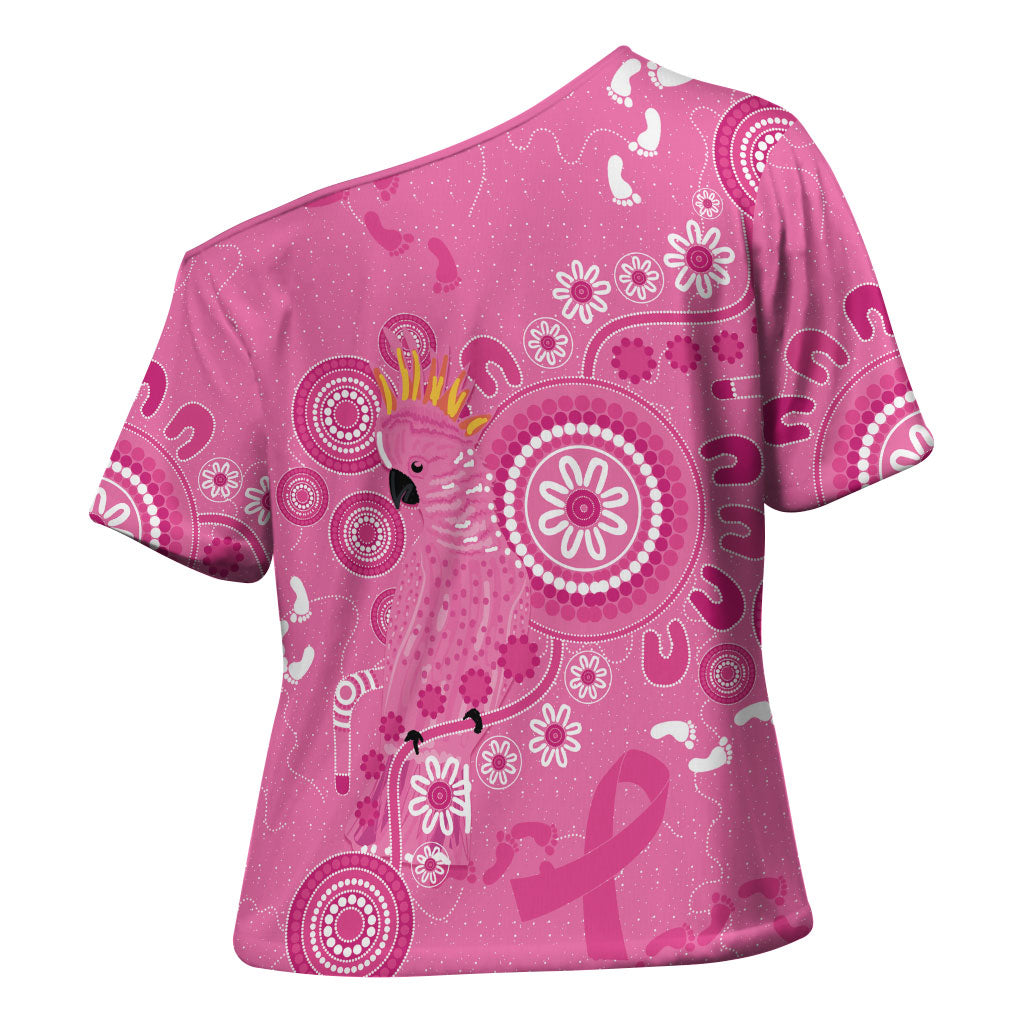 Pink Ribbon Australia Cross Shoulder Shirt Breast Cancer Support Aboriginal Cacatua leadbeateri