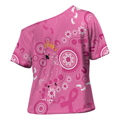 Pink Ribbon Australia Cross Shoulder Shirt Breast Cancer Support Aboriginal Cacatua leadbeateri