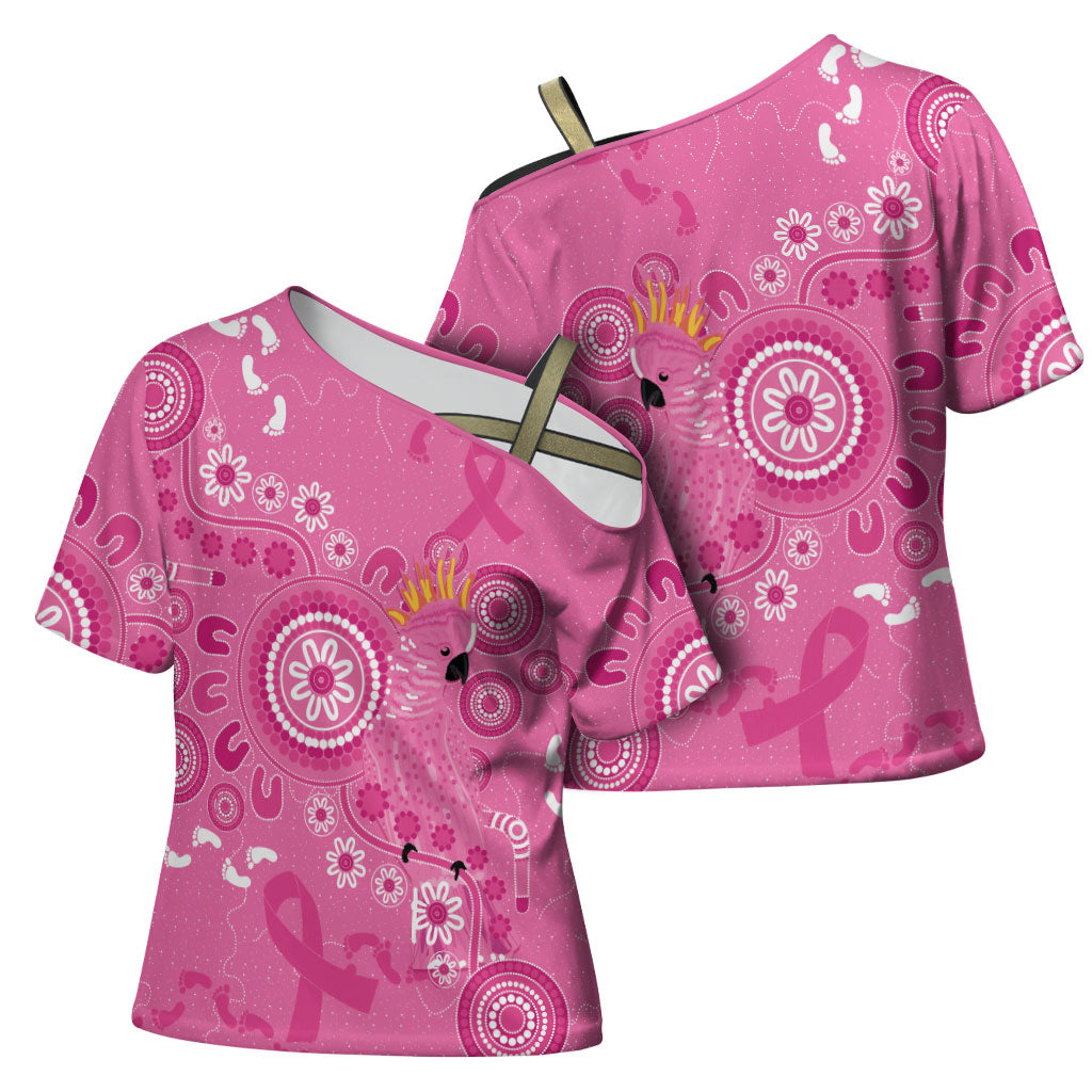 Pink Ribbon Australia Cross Shoulder Shirt Breast Cancer Support Aboriginal Cacatua leadbeateri