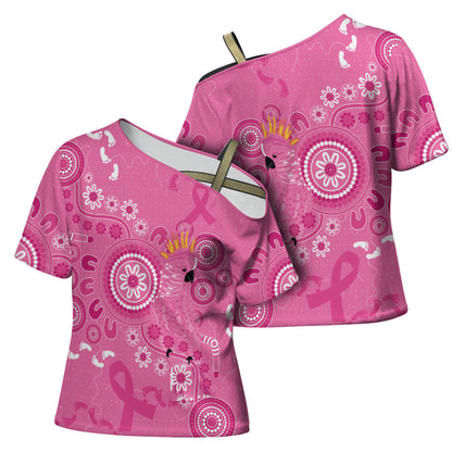 Pink Ribbon Australia Cross Shoulder Shirt Breast Cancer Support Aboriginal Cacatua leadbeateri